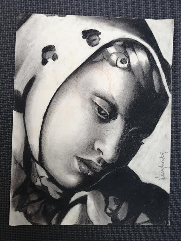 After Tamara De Lempicka Polish (1898-1980) Charcoal: Attributes: Signed on lower right with gallery stamp and certificate on verso. After Tamara De Lempicka - Media: Charcoal on paper, framed - Dimensions metric: 32 by 24 cm - Dimensions imperial: 12 1/