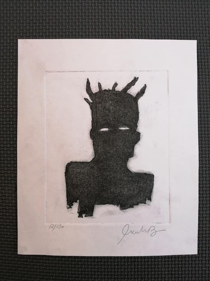 Print Jean-Michel Basquiat American (1960-1988): Linocut on paper numbered 12/150 and signed on the lower right. After Jean-Michel Basquiat - Media: Linocut on paper - Dimensions metric: 20.5 by 24.4 cm - Dimensions imperial: 8 by 9 1/2 inches - Art