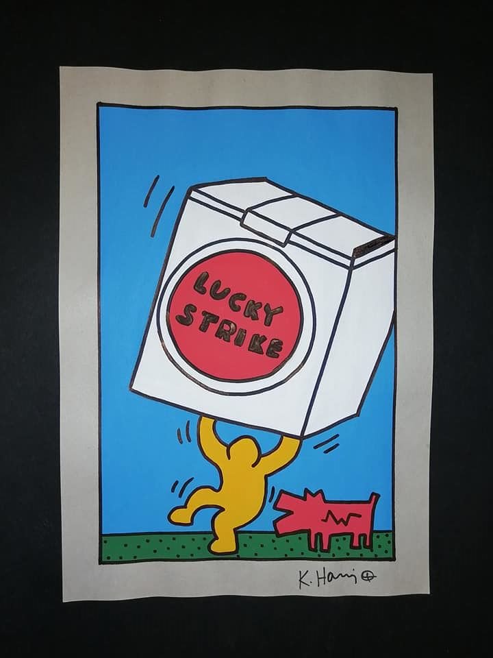 Signed Drawing On Paper After Keith Haring: KEITH HARING DRAWING ON PAPER SIGNED AND STAMP ON PAPER ON VERSO. NO documents or Authenticity. Sold as is. Good Condition.....................................................................FREE SHIP