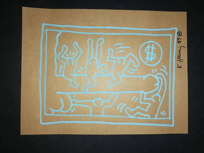 Signed Marker Drawing, After Keith Haring 89: Marker.....................................................................FREE SHIPPING OFFER: WIN FIVE (6) OR MORE LOTS AND GET FREE SHIPPING TO ADDRESSES IN THE USA lower 48 states. Worldwide shipp