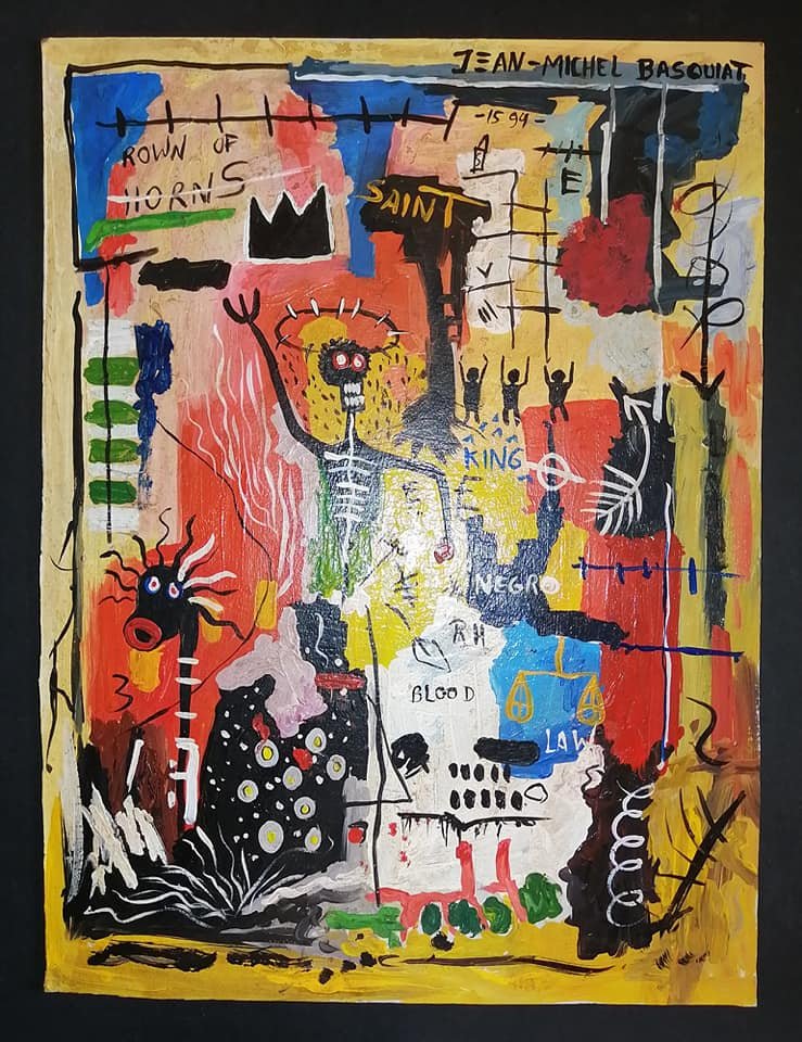 Jean Michel-Basquiat Signed - Oil Painting on Cardboard (1 of 2)