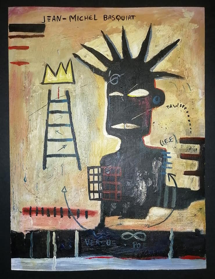 Jean Michel-Basquiat Signed - Oil Painting on Cardboard (1 of 2)