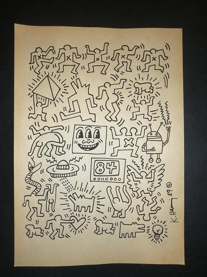Keith Haring Mixed Media on paper: KEITH HARING DRAWING ON PAPER SIGNED AND STAMP ON PAPER ON VERSO. NO documents or Authenticity. Sold as is. Good Condition.....................................................................FREE SHIP