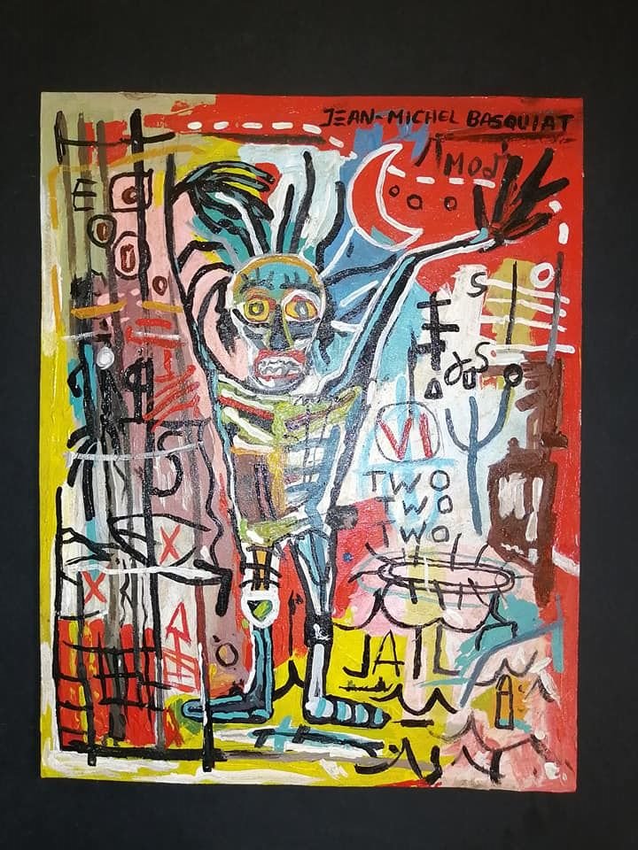 Jean-Michel Basquiat Oil on Cardboard: Oil on cardboard 17 3/4 x 13 3/4 in. Sell as attributed or style of the artist Jean-Michel Basquiat (December 22, 1960 – August 12, 1988) was an American artist of Haitian and Puerto Rican descent. 