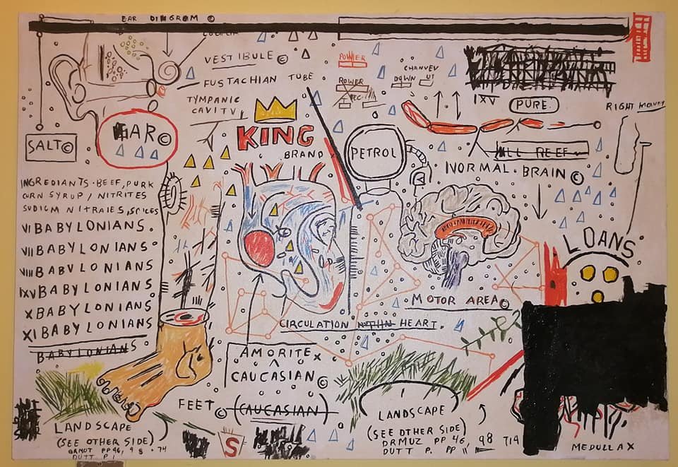 Jean-Michel Basquiat Oil on Canvas: Oil on canvas 35 1/4 x 24 1/4 in. Sell as attributed or style of the artist Jean-Michel Basquiat (December 22, 1960 – August 12, 1988) was an American artist of Haitian and Puerto Rican descent. Bas