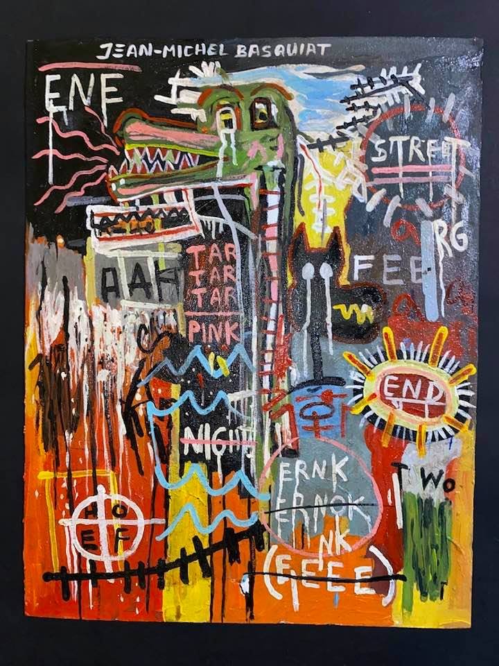 Jean-Michel Basquiat Oil on Cardboard: Oil on cardboard 17 3/4 x 13 3/4 in. Sell as attributed or style of the artist Jean-Michel Basquiat (December 22, 1960 – August 12, 1988) was an American artist of Haitian and Puerto Rican descent. 