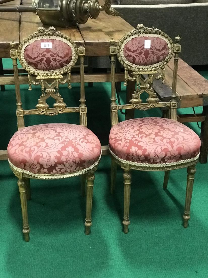 Set of 3 antique gilt bedroom chairs with classic: Set of 3 antique gilt bedroom chairs with classic upholstery