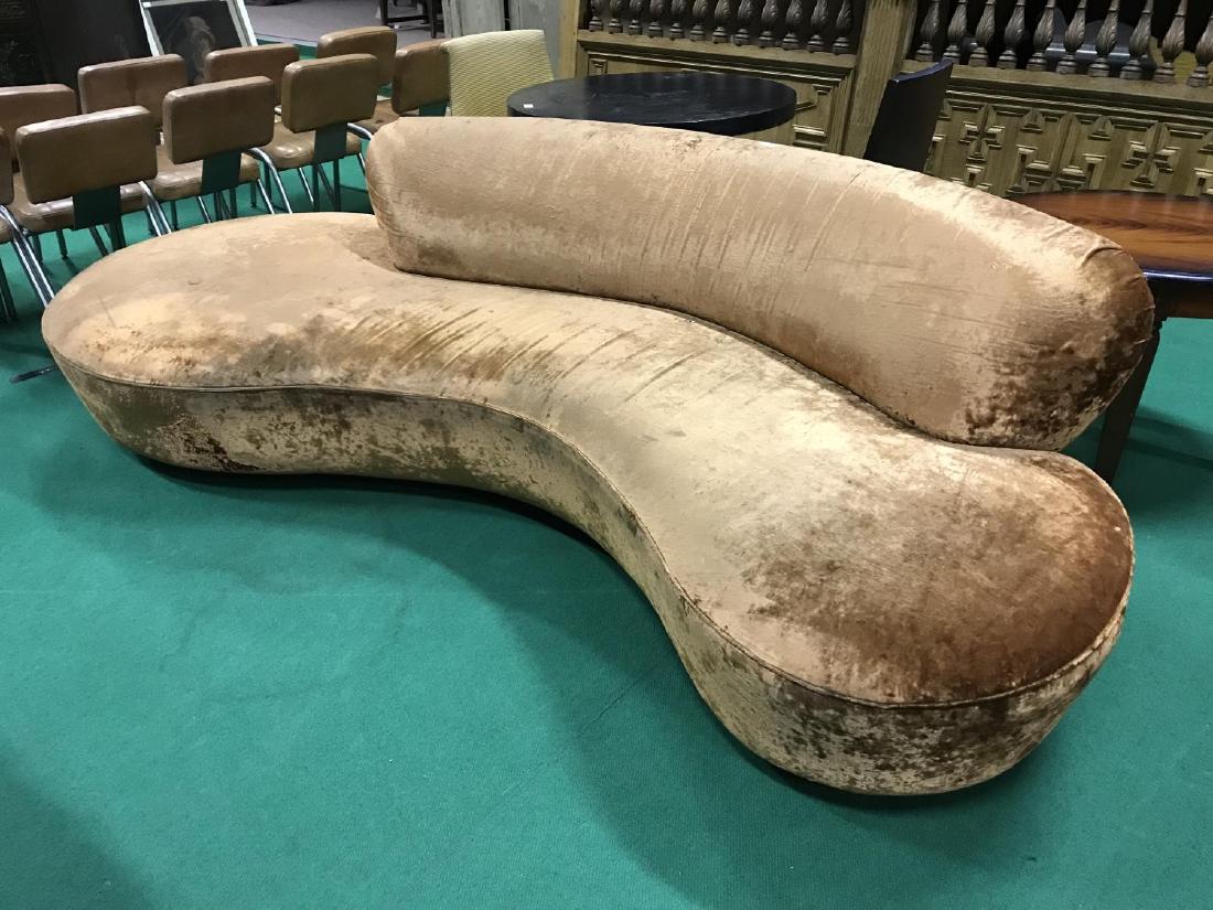 Ex The Doyle Collection Designer shaped settee with: Ex The Doyle Collection Designer shaped settee with velvet upholstery on chrome feet 112" Long