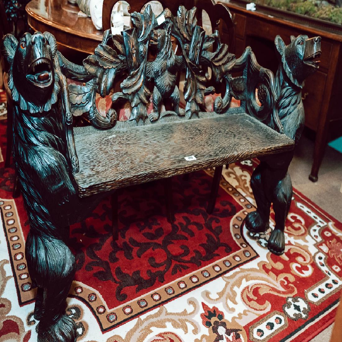Exceptional hand carved oak black forest bench (1 of 1)