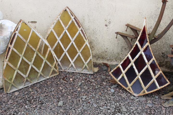 Pair of 19th C. cast iron Gothic windows and another.: Pair of 19th C. cast iron Gothic windows {57 cm H x 48 cm W each} and one 19th C. cast iron Gothic window {62 cm H x 48 cm W}.