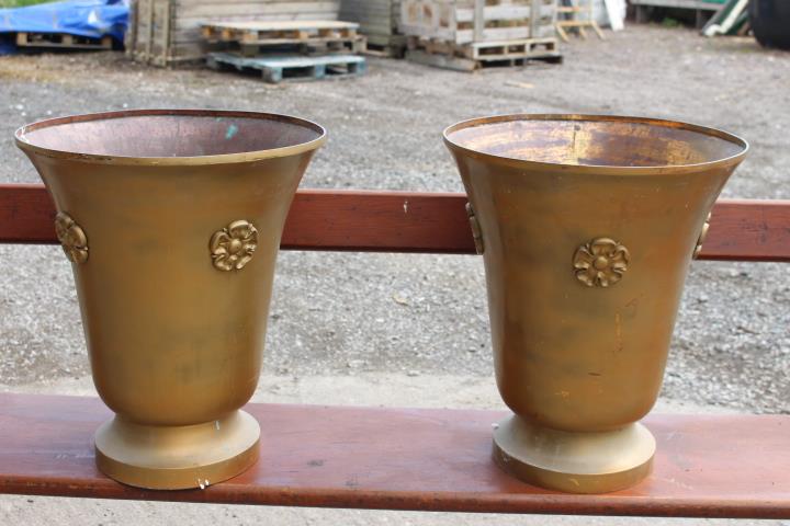 Pair of 19th C. bronze planters.: Pair of 19th C. bronze planters decorated with rosettes {50 cm H x 44 cm Dia.}.