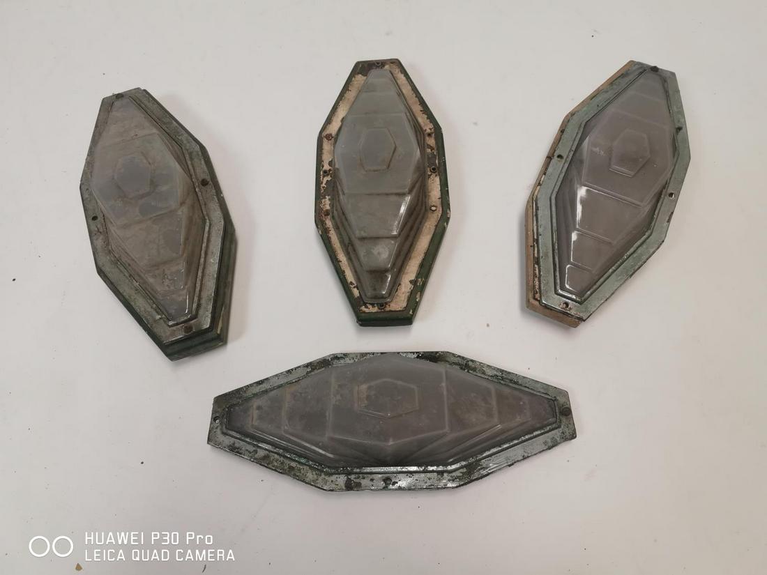 Set of four Art Deco chrome and glass wall lights.: Set of four Art Deco chrome and glass wall lights. { 35cm H X 34cm W }.