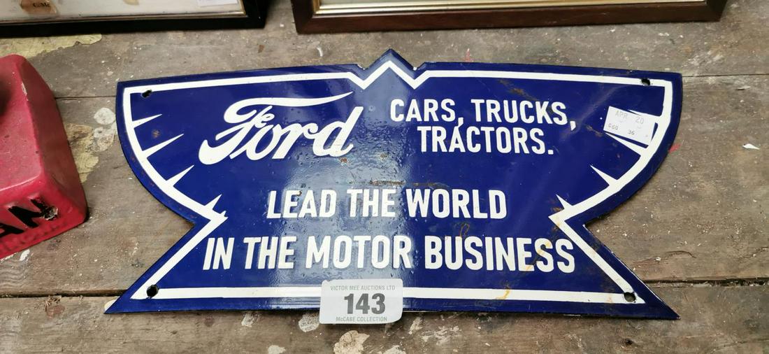 Ford Cars, Trucks Tractors enamel advertising sign.: Ford Cars, Trucks Tractors enamel advertising sign. { 19cm H X 40cm cm W }.
