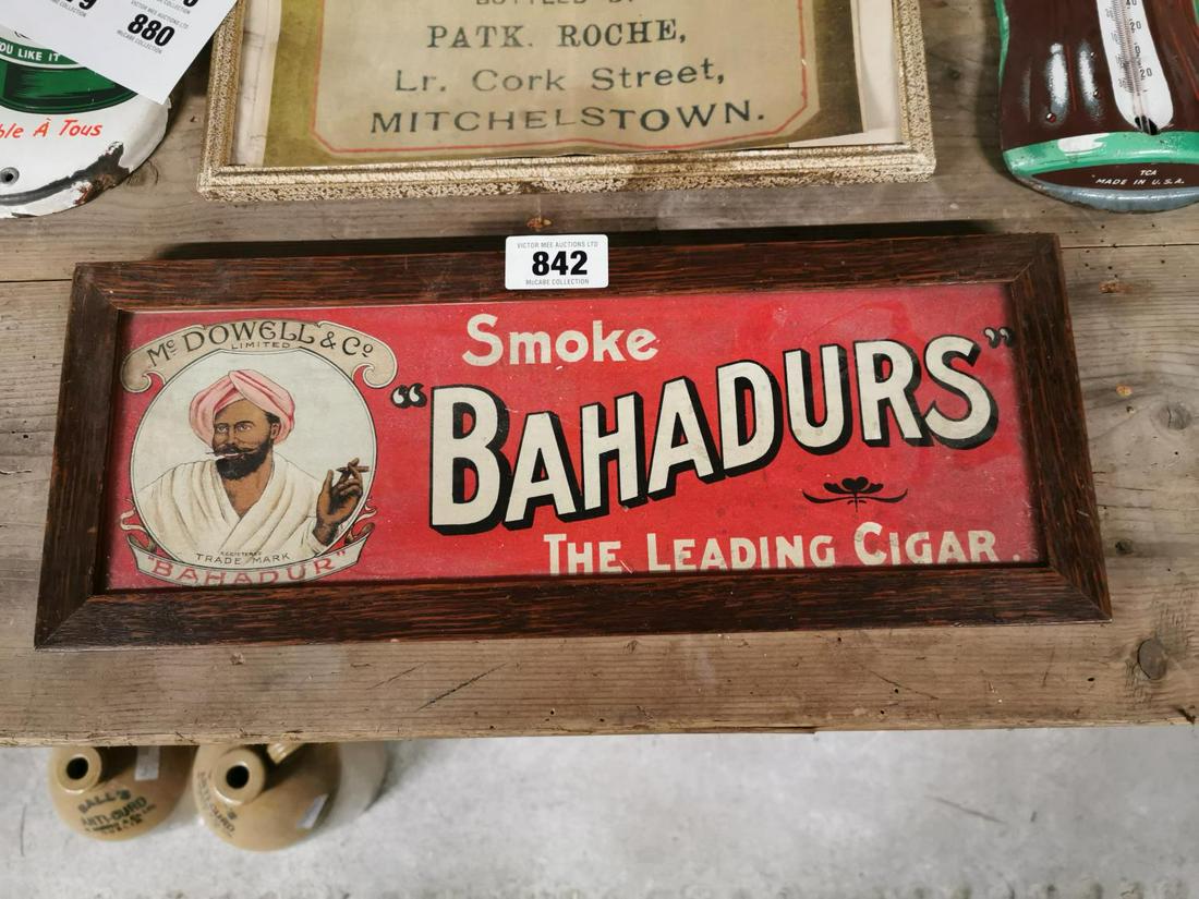 Bahadurs Cigars Advertising Showcard.