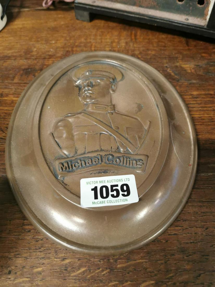 General Michael Collins brass plaque.: General Michael Collins brass plaque. { 25cm H X 19cm W }.