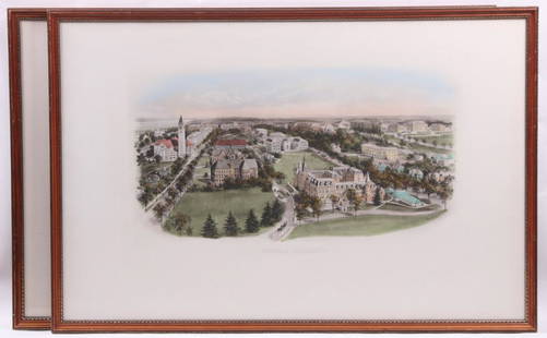 Photogravures: Haverford College, Cornell University: Richard Rummell (American 1848 - 1924), "Cornell University", and Arthur J. Elder (1874 - 1948), "Haverford College", two hand colored engravings published as part of a series by W. T. Littig and