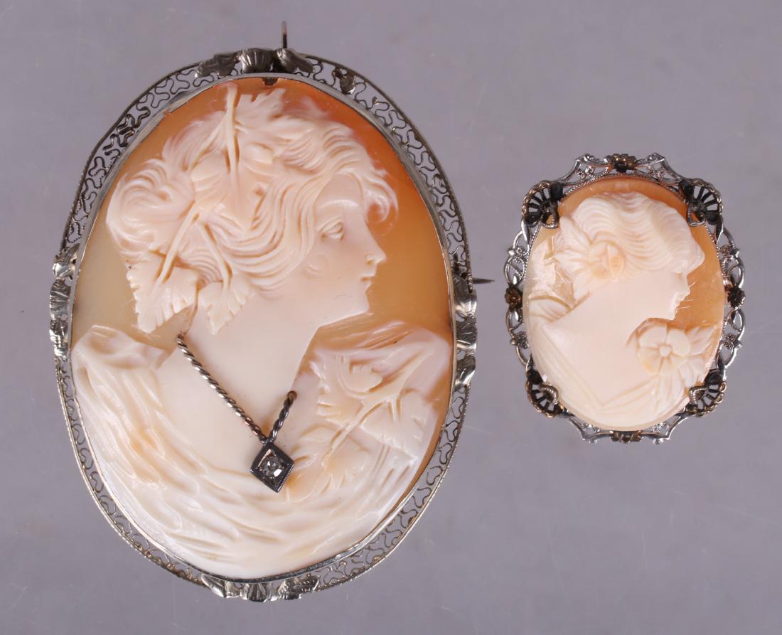 Two Vintage Shell Cameo Brooches, One 14K Gold (1 of 9)