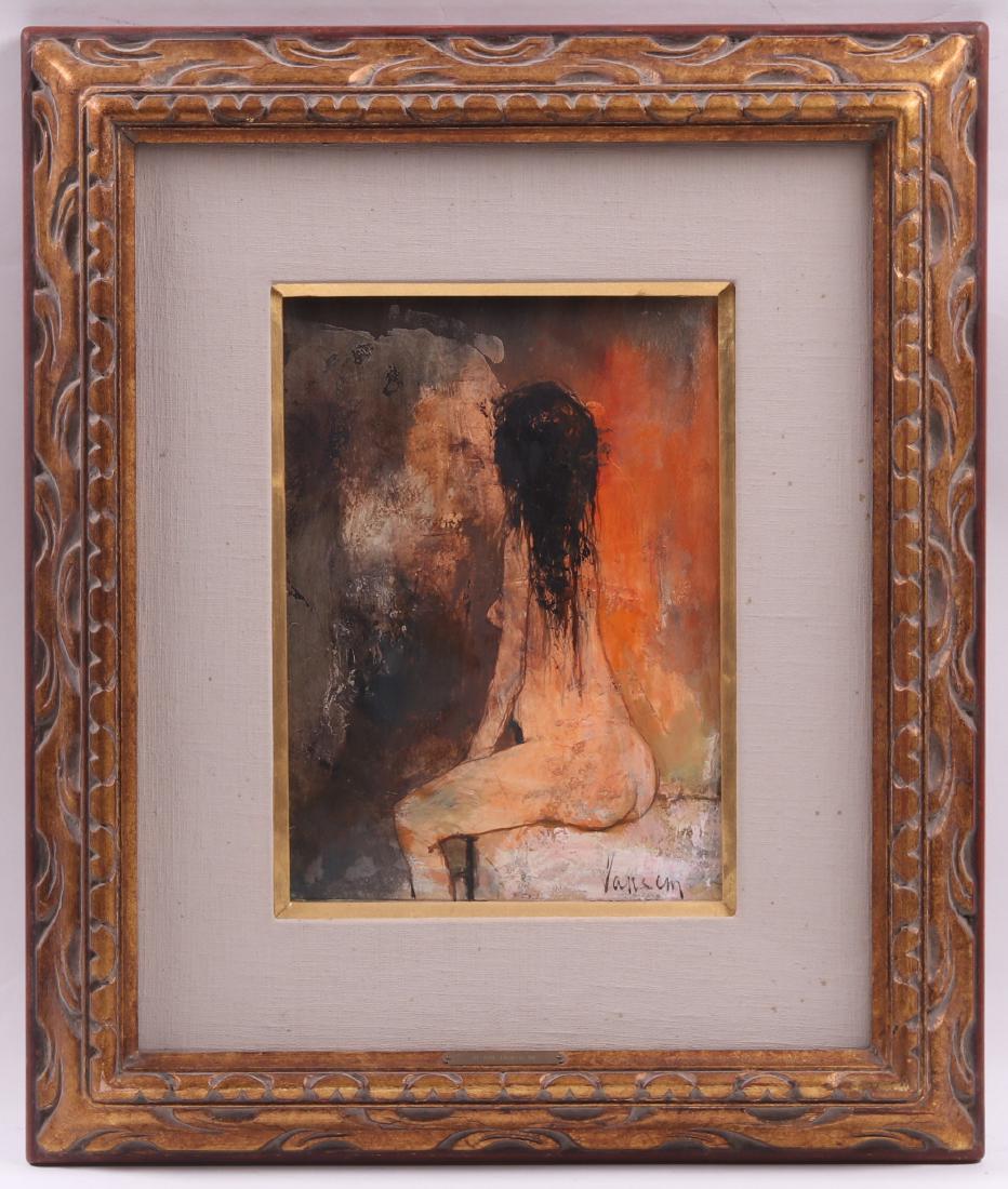 Jean Jansem (Armenian/French 1920-2013) O/C: Oil on canvas, depicting a nude female, signed at the lower right. Dimensions: 13 1/2" x 9 1/2", the frame 23 1/4" x 19 3/4". Provenance: From a Main Line collection.