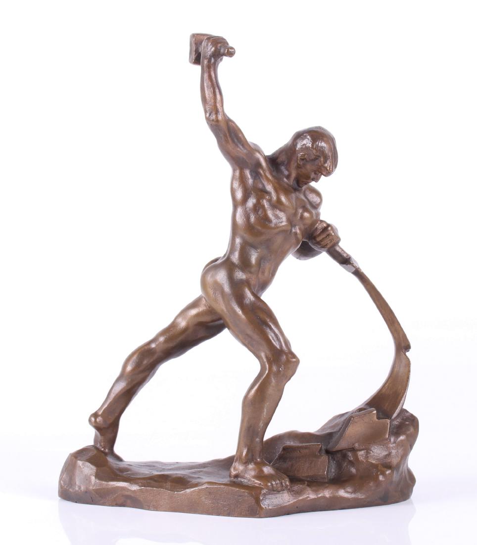 Evgeniy Vuchetich (Russian 1908-1974) Bronze: Titled "Cut the Swords into Plowshares", signed, inscribed, and dated 1960, with tag on the foot for Monumentsculptura foundry, Leningrad. Dimensions: 7 1/2" x 3 1/2", 10" in height. Provenance: From 