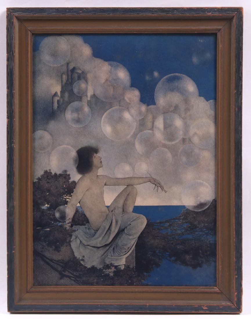 Maxfield Parrish (American 1906 - 1983) Lithograph: Titled "Air Castles (Bubbles)", with tags affixed verso, one for The Kendrick Bellamy Co. and another with the title of the work. Dimensions: Sight 15 1/2" x 11 1/4", the frame 18 3/4" x 14 3/8". Prov