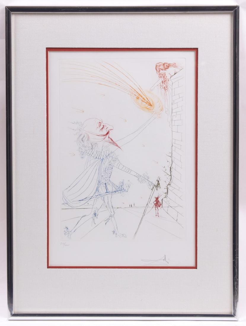 Salvador Dali (Spanish 1904 - 1989) Intaglio: Titled "Cyrano de Bergerac and Roxanne", from "Les Amours Celebres (Famous Loves)", pencil signed at the lower right, numbered 513 of 1000. Dimensions: Sight 18 1/4" x 12 1/4", the frame 26 3/4" x 19 
