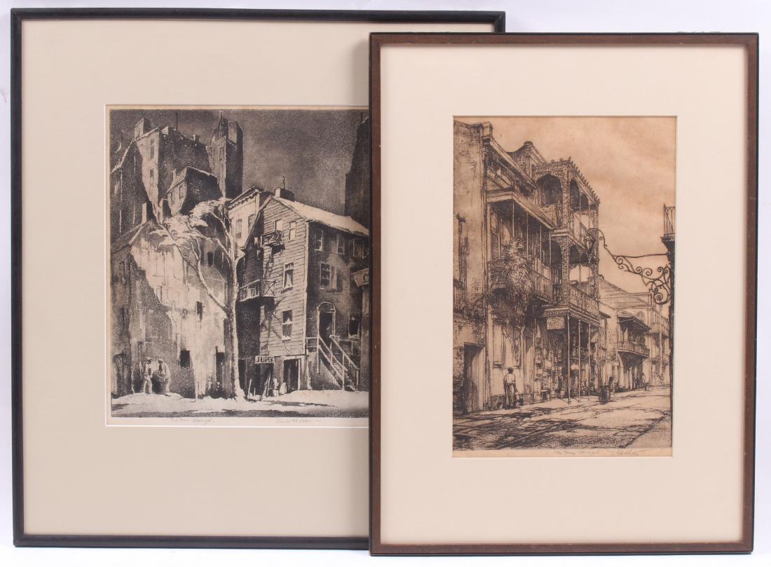 Earl Horter (American 1881 - 1940) Two Etchings: "French Quarter Scene" and "Forgotten Corner", both are pencil signed and inscribed by the artist. Dimensions: Sights 11 1/2" x 7 1/4" and 10 3/4" x 10", the frames 17 1/2" x 13" and 18 1/4" x 16 1/2"