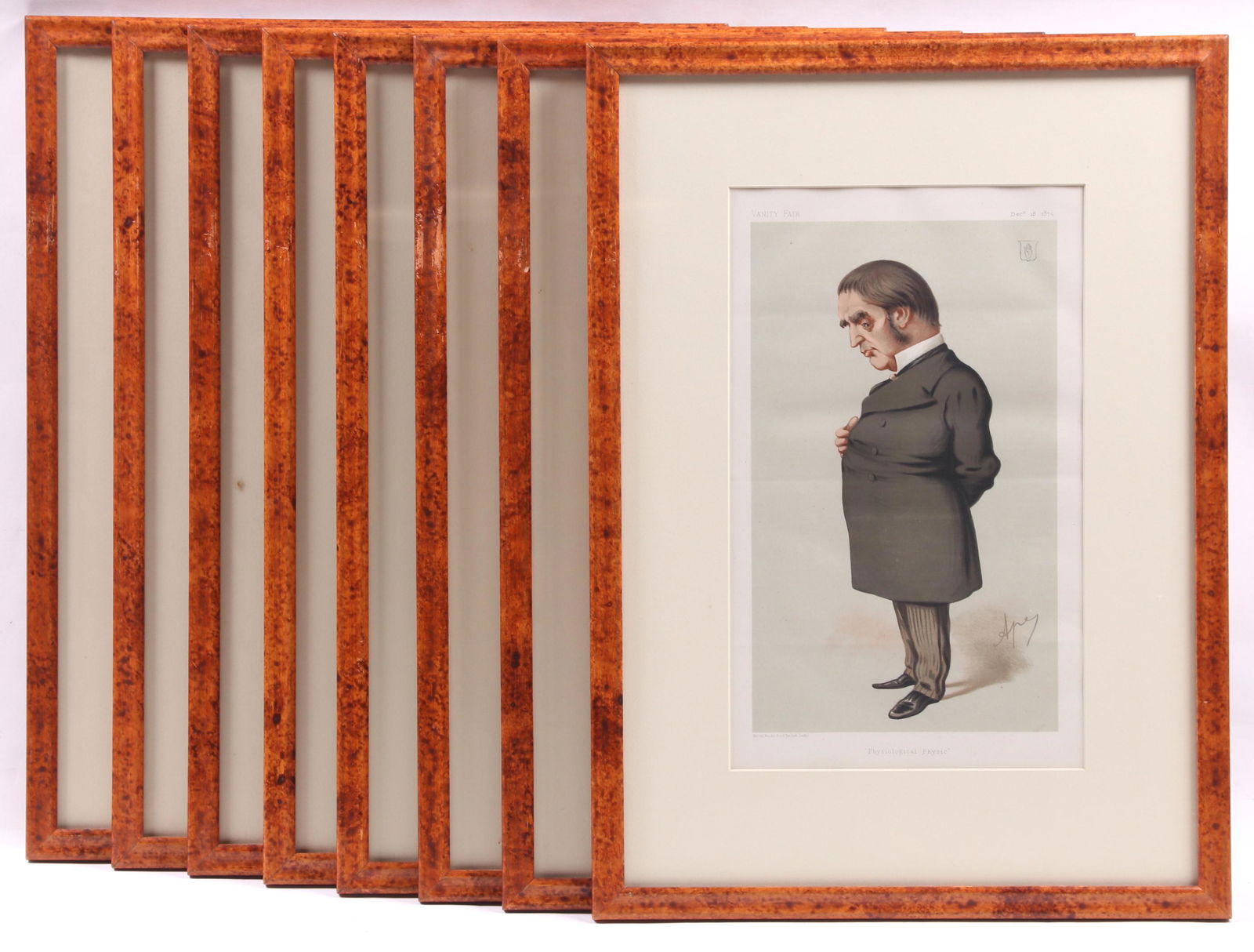 Eight Prints, "Spy" and "Ape" for Vanity Fair: Colored lithographs from the "Men of the Day" series, by Leslie Ward "Spy", and Carlo Pellegrini "Ape", various dates from 1873 to 1907, several with accompanying page of text included. Dimensions: Si