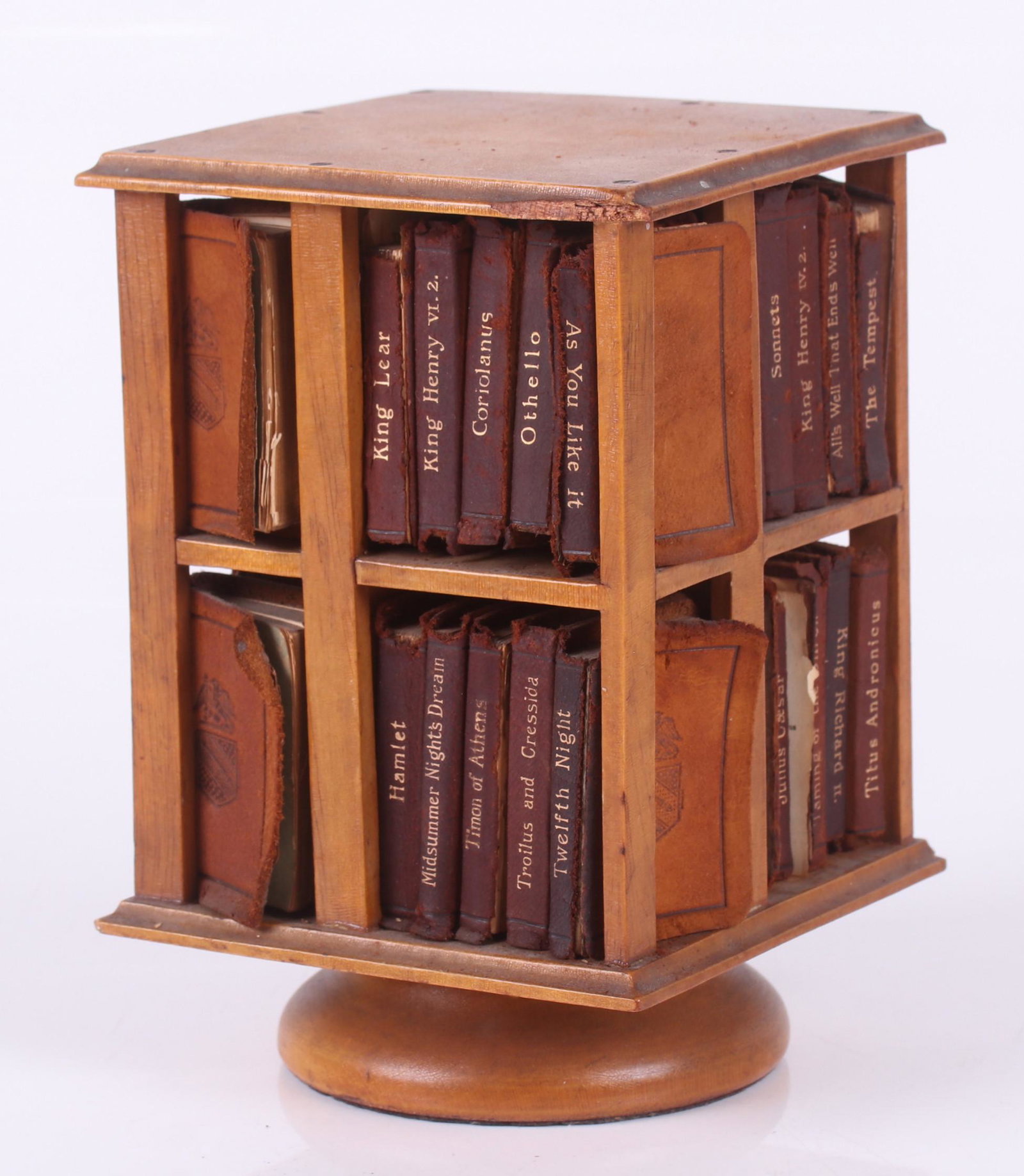 Books, Miniature Works of Shakespeare and Bookcase: "Ellen Terry" edition, forty miniature volumes, edited by J. Talfourd Blair, David Bryce and Son, Glasgow, and David Frowde, London, undated (circa 1904), full bound softcovers with gilt tooling and e