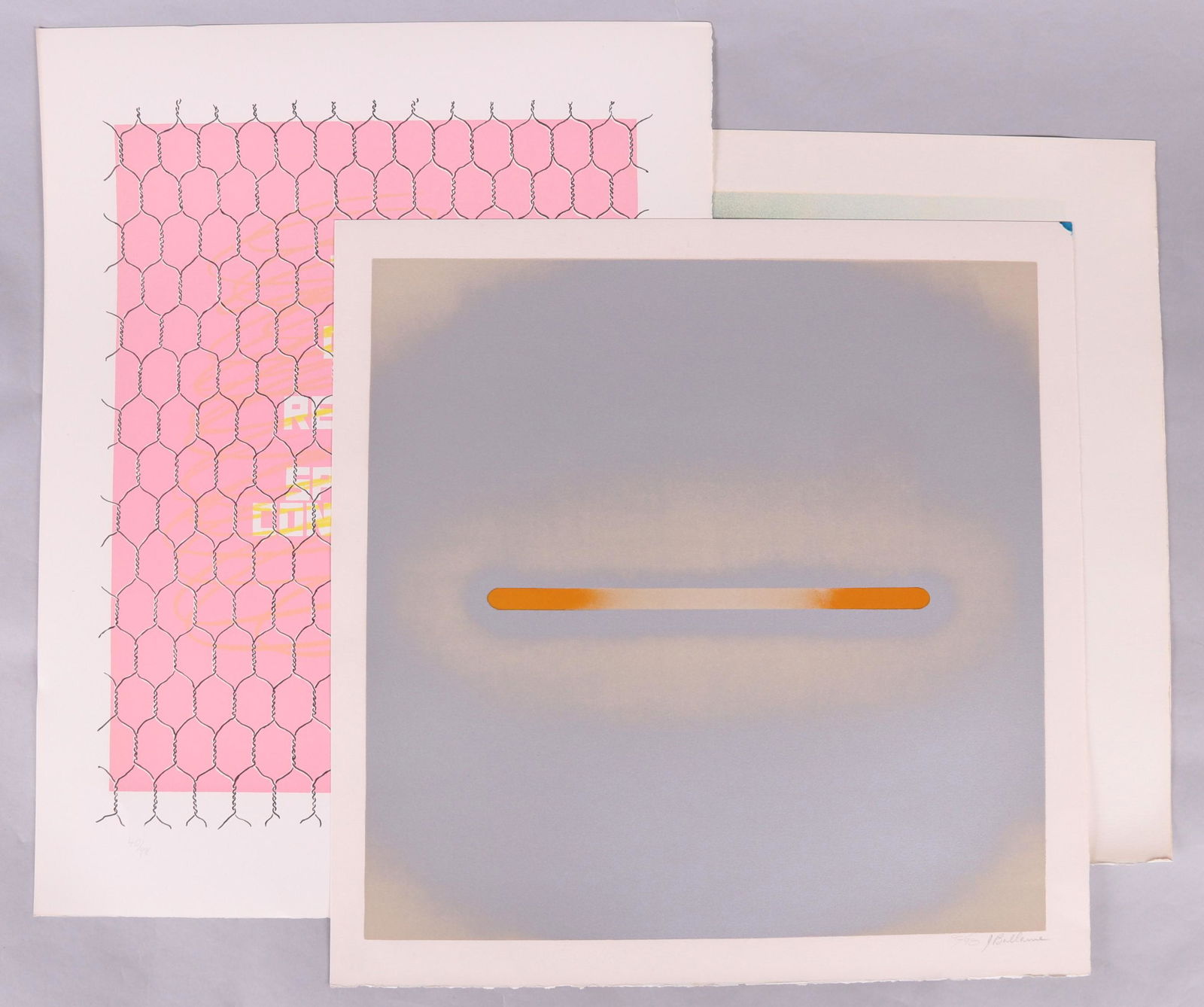 Three Signed Mid Century Op Art Prints: A lithograph titled "Gears and Rings" by Tom Norton (American 20th century), pencil signed and dated for 1969 by the artist at the lower right, artist proof; a silkscreen titled "This Is Only a Realit