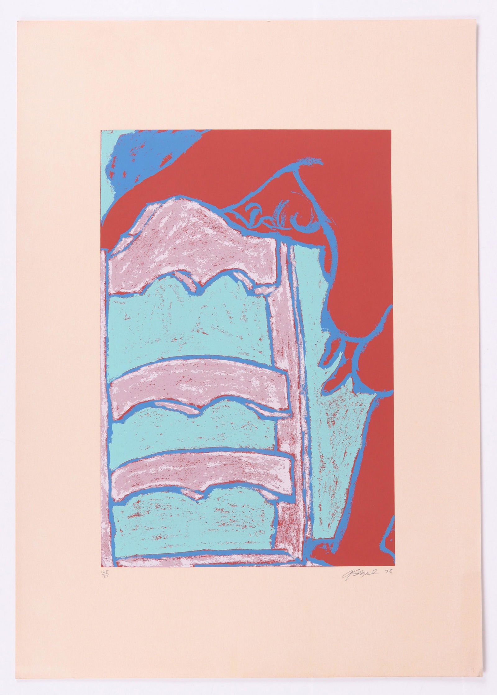 George Segal (American 1924-2000) Serigraph: Titled "Nude Leaning Over Chair", pencil signed and dated for 1978 at the lower right, numbered 125 of 135. Dimensions: 27" x 19". Provenance: From a Philadelphia estate.