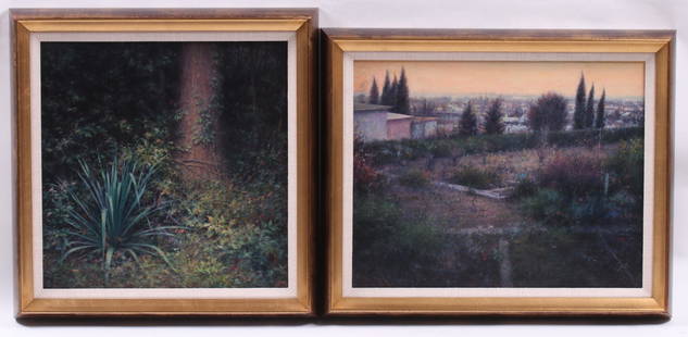 Robert Bauer (b. 1942) Oil on Panel, Two Works: "Elkins Park" and "Centinela", both signed verso and dated for 1987, also with tag for Thomas Segal Gallery, Boston. Dimensions: Sights 12 1/4" x 12 1/4" and 11 1/4" x 14 1/4", the frames 15 3/8" x 15