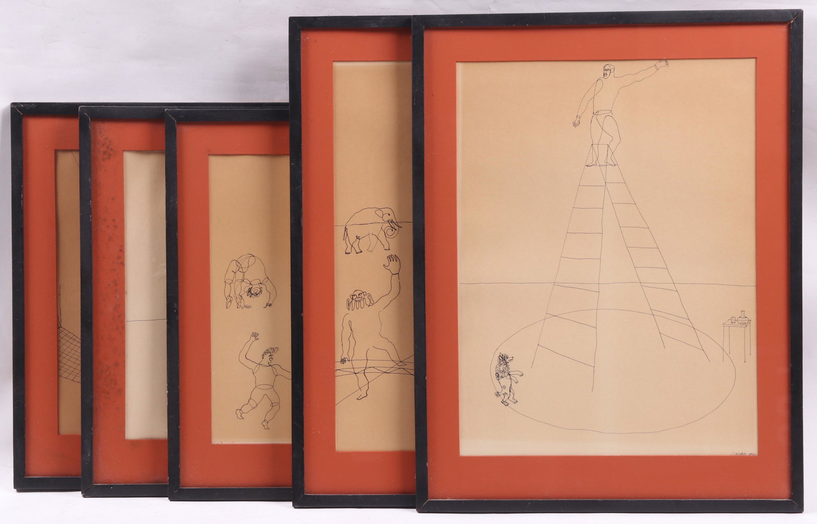 Alexander Calder (1898-1976) Five Lithographs: From "Calder's Circus" portfolio, each is signed and dated for 1931 in the plate. Dimensions: Each sight is 12 1/2" x 16 1/2", each frame is 16 3/4" x 20 3/8"; the prints are in different orientations