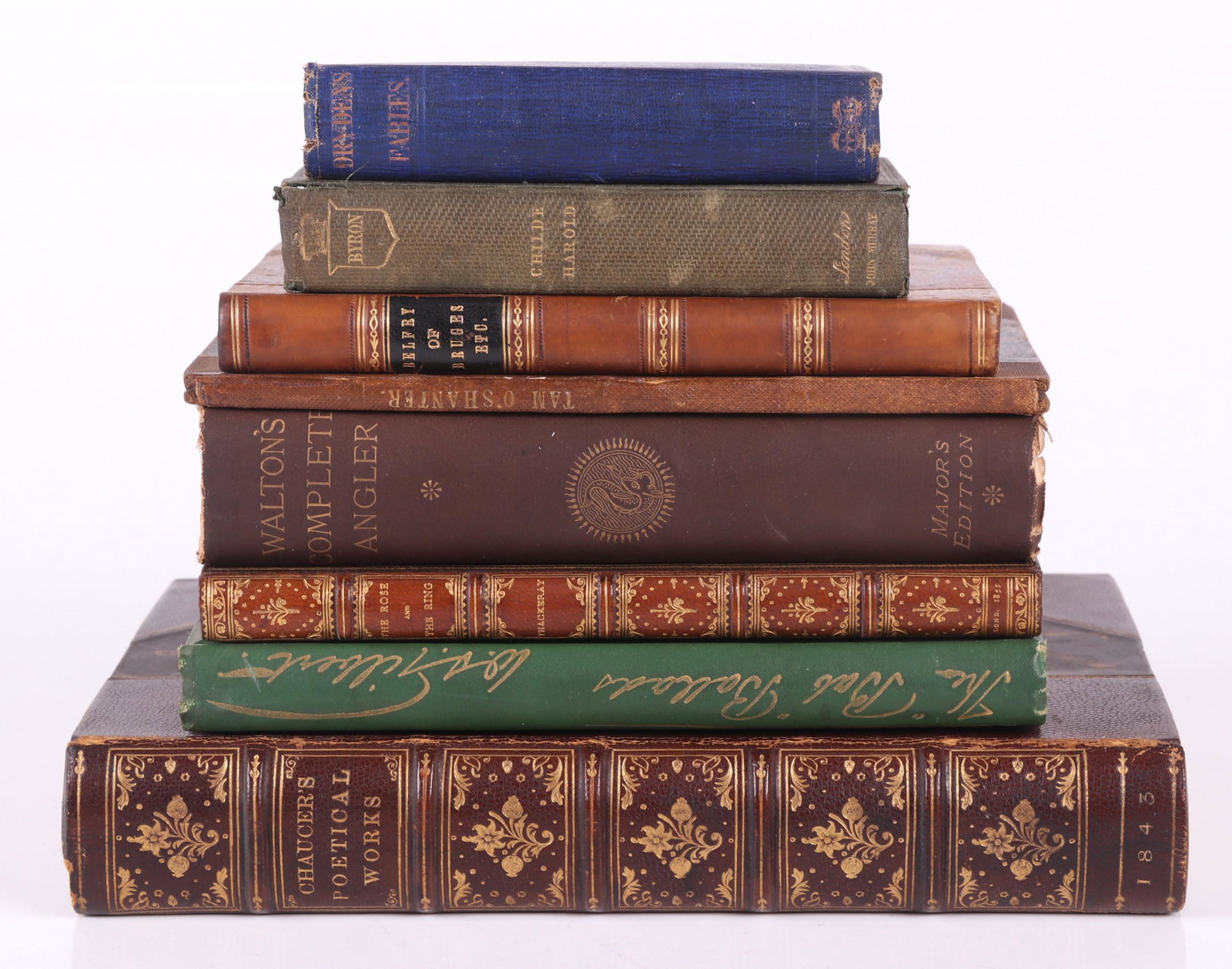 Books, 19th Century Poetry, Eight Volumes: Comprising: 1.) Robert Burns, "Tam O'Shanter and Souter Johnny, A Poem", Marsh and Miller, London, 1830, illustrated by Thomas Landseer, cloth and marbled hardcover; 2.) Lord Byron, "Childe Harold's P