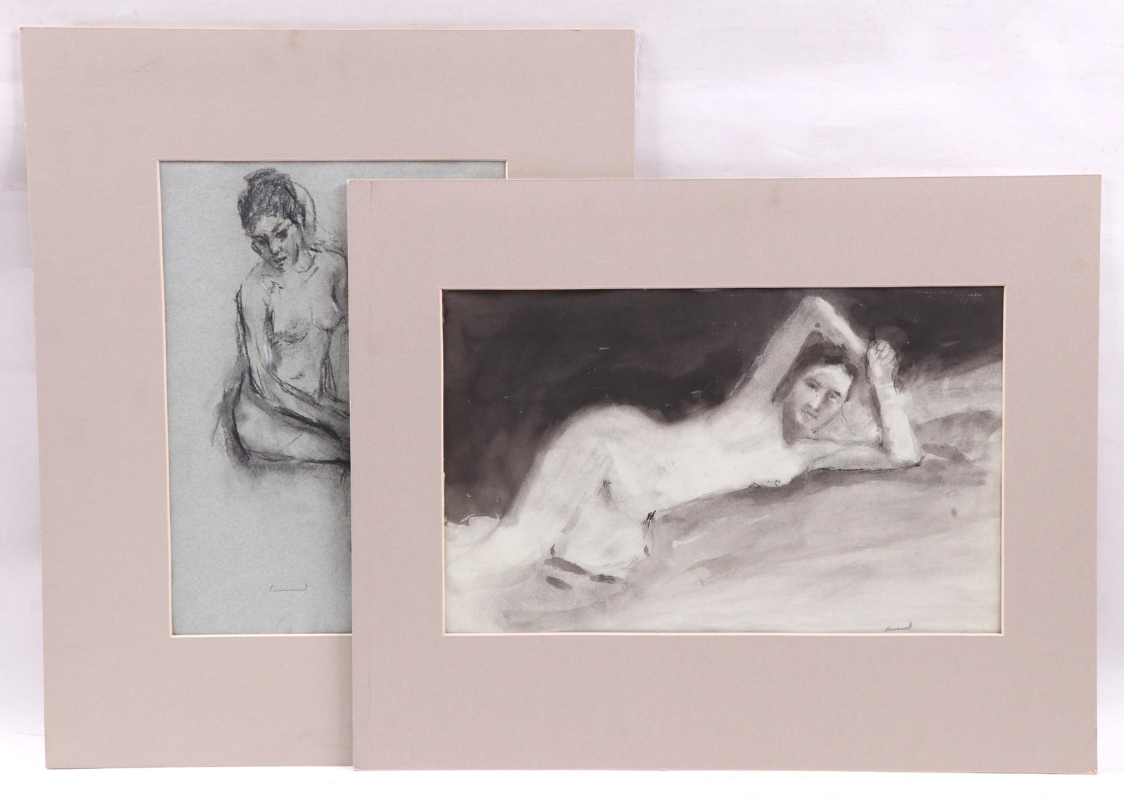 Seymour Remenick (1923-1999) Watercolor and Sketch: The watercolor depicting a nude female reclining, pencil signed at the lower right, the sketch depicting a nude female sitting, pencil signed at the lower left. Dimensions: The watercolor is 12 3/8" x