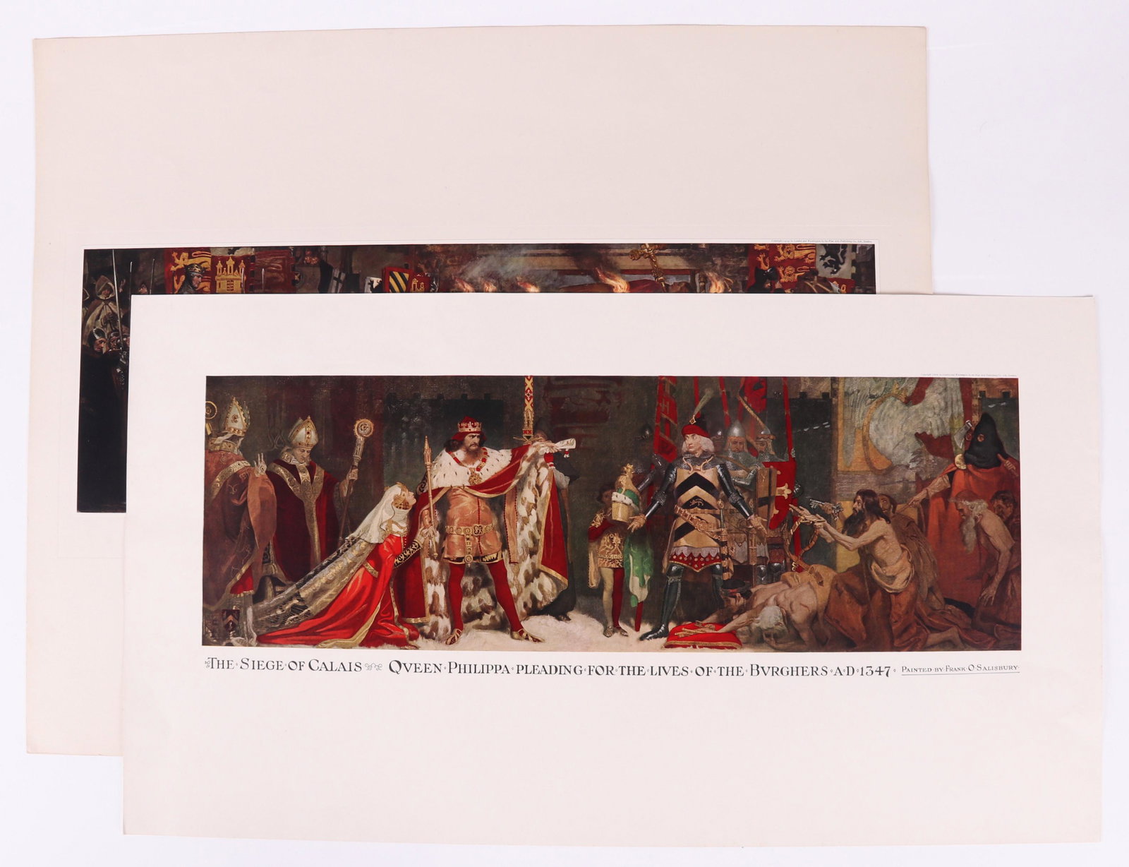 Frank Salisbury (British 1874-1962) Two Lithographs: Two lithographs by Francis "Frank" Owen Salisbury. One is titled "Edward I and the Passing of Queen Eleanor", is laid down on backing, and the backing is pencil signed by the artist at the lower right