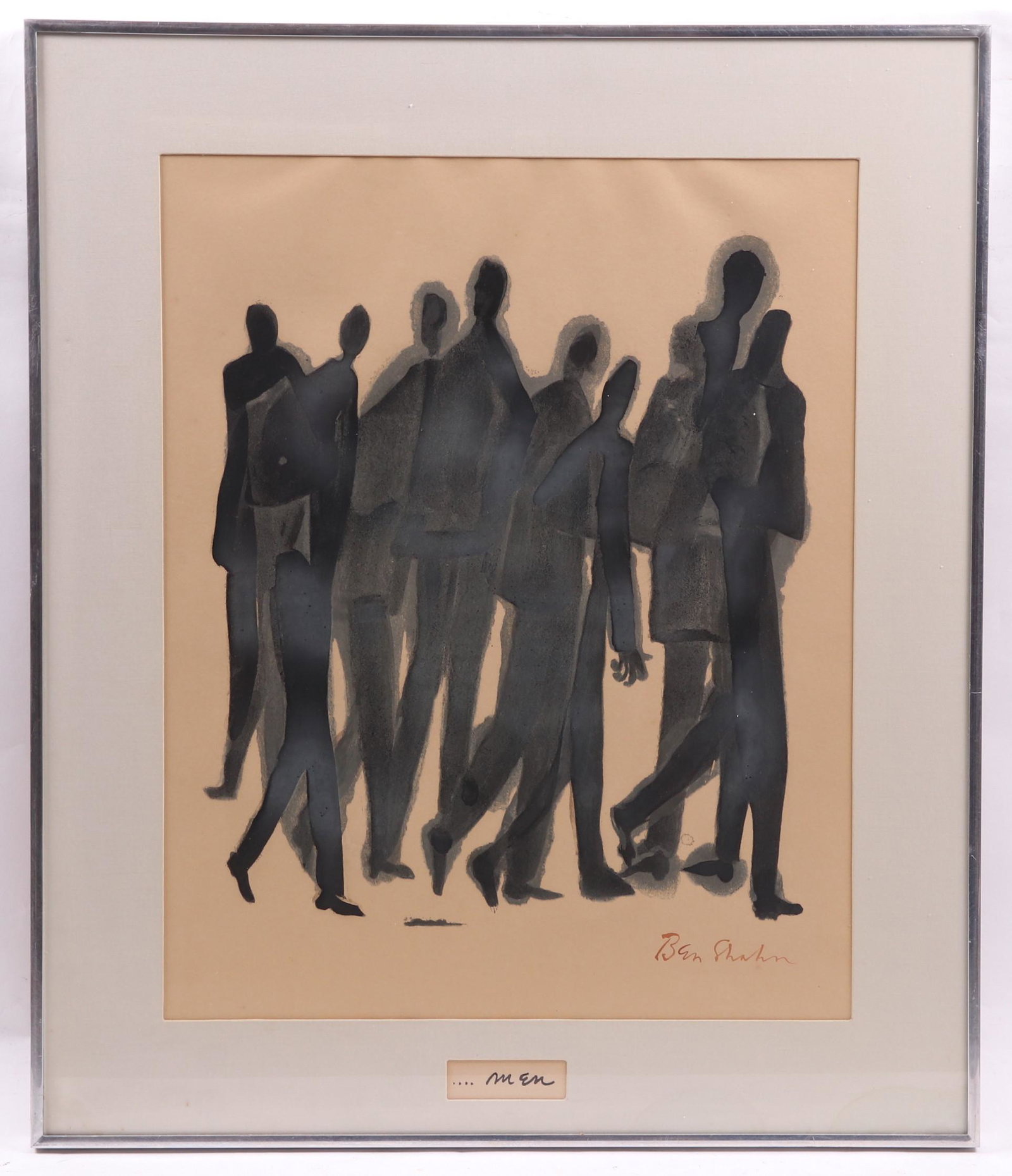 Ben Shahn (1898-1969) Lithograph: "Men", signed as pictured. Dimensions: Sight is 21 1/4" x 17", the frame 28" x 23 1/2". Provenance: From a Philadelphia collection.