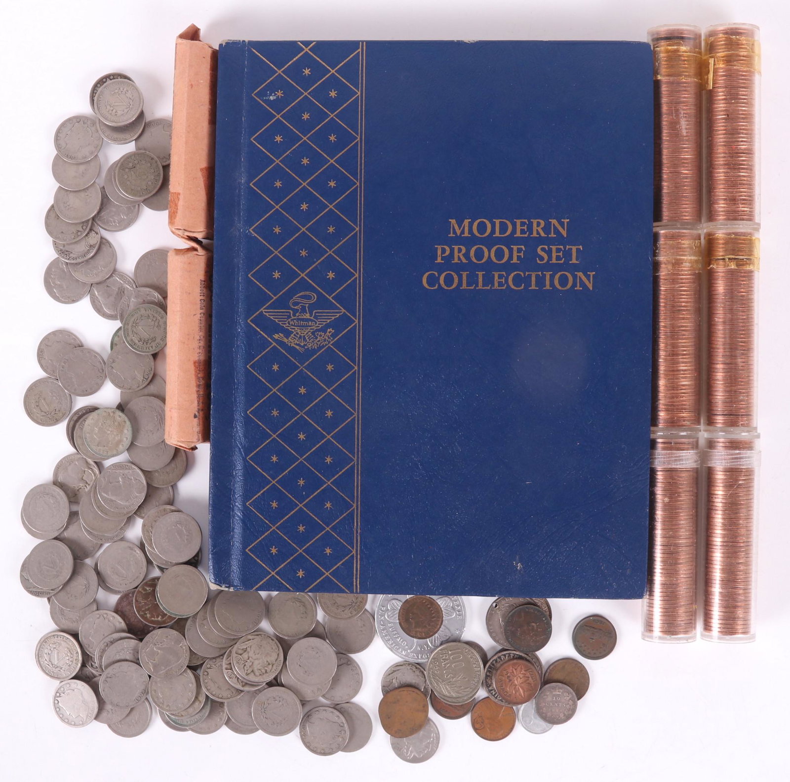 Coins: Buffalo / V Nickels, Silver Proofs, Etc.: Comprising: a "Modern Proof Set Collection" album, 1958-1964, each set with penny, nickel, silver dime, silver quarter, and silver half dollar; Liberty Head V nickels (84), various years and mint mark