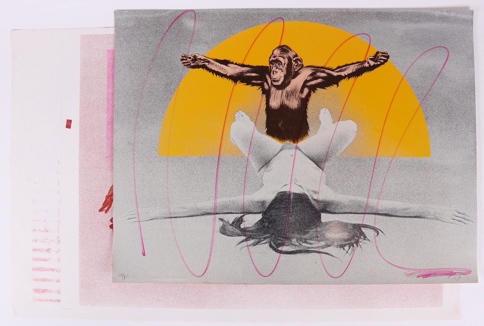 Mel Ramos (American b. 1935) Two Lithographs: Two erotic pop art pieces: one is titled "Cheetah and Jane (Woman with Chimpanzee)", pencil signed by the artist at the lower right, dated for 1969, numbered 29 of 98, and the edition appears to have 