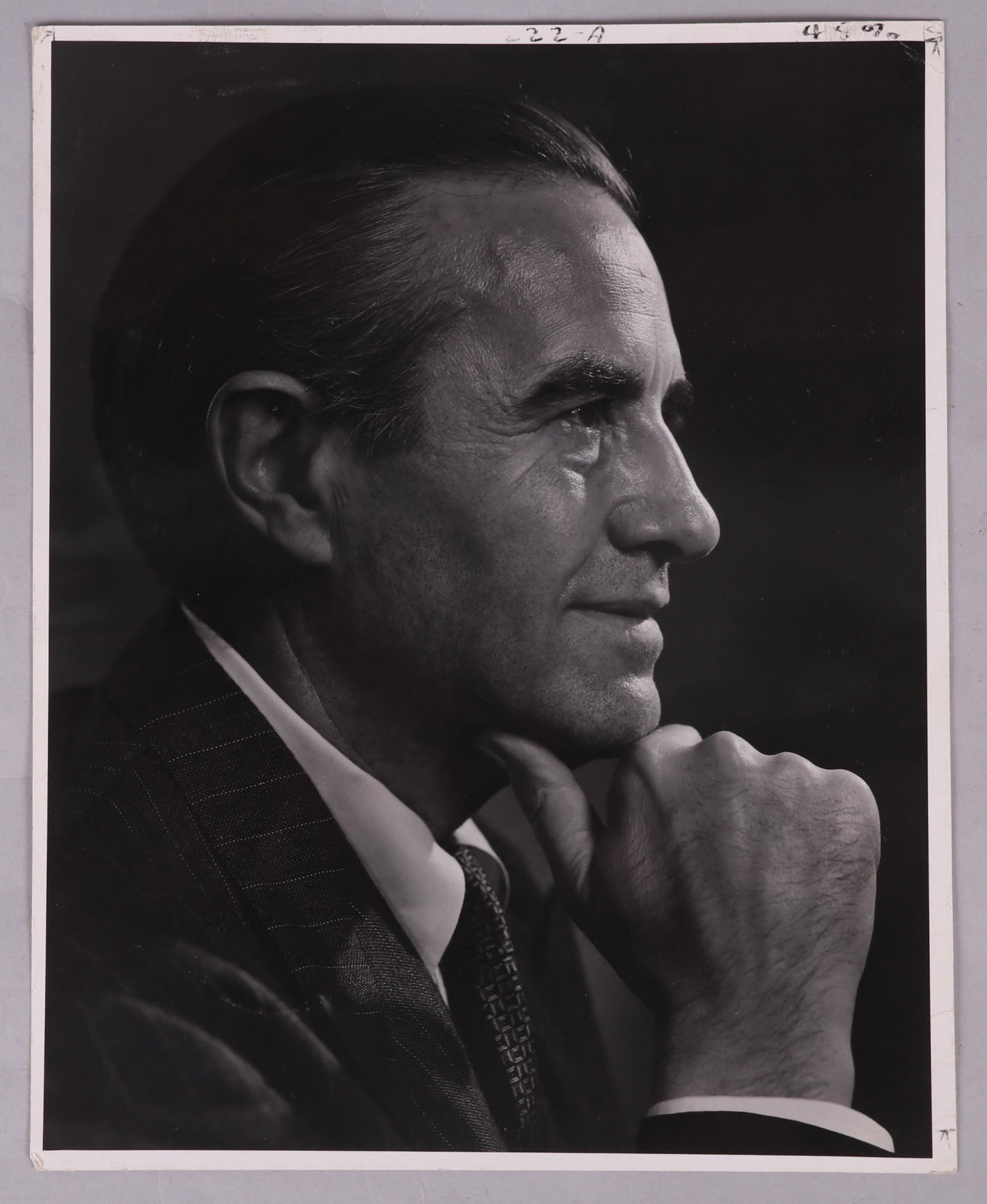 Yousuf Karsh (Armenian/CAN 1908-2002) Photograph: A portrait of Averell Harriman, with Karsh copyright stamp verso. From the estate of William Innes Homer. This lot includes a frame. Dimensions: 14" x 11 1/8", the frame 20" x 17 3/4". Provenance: Fro