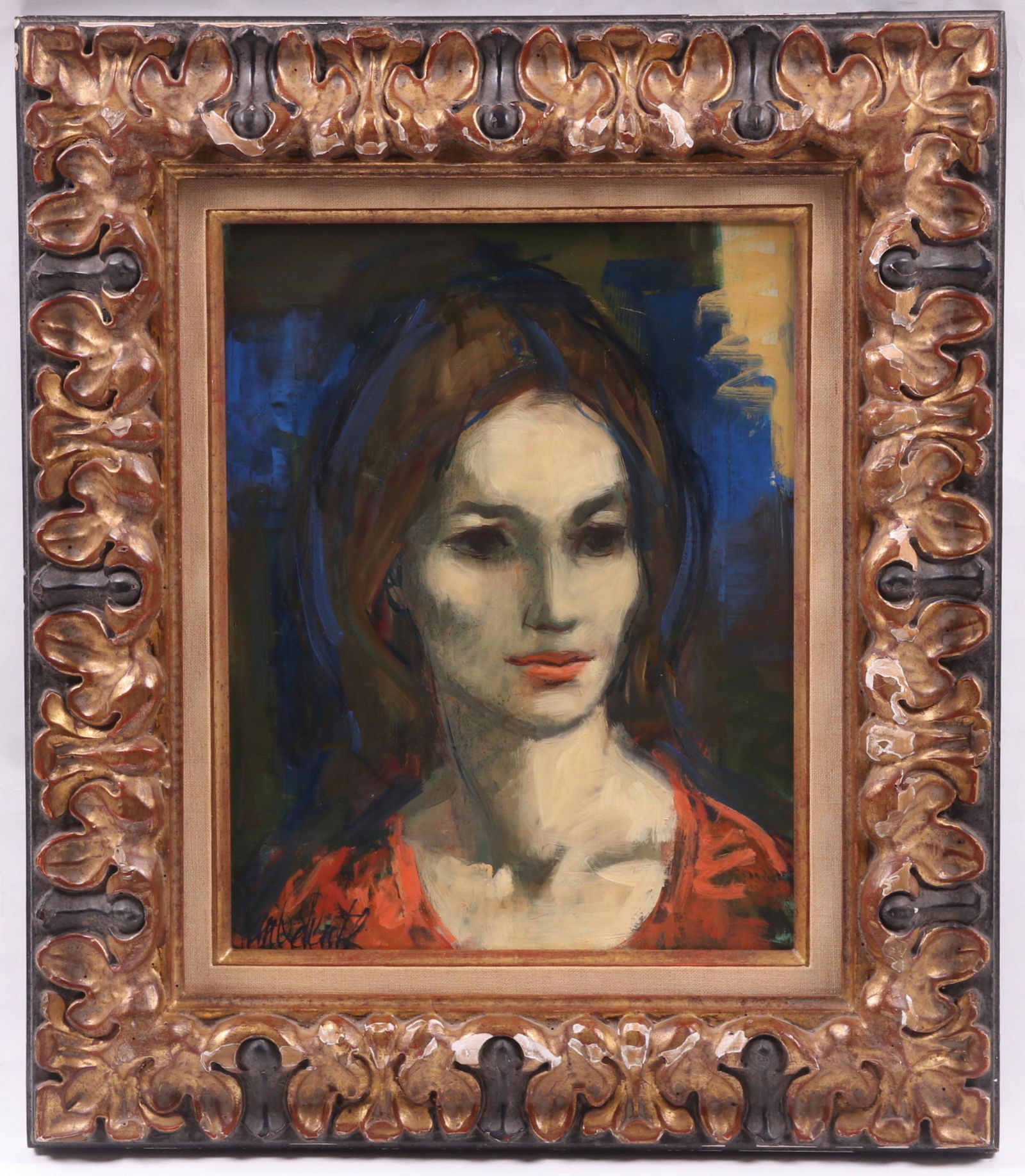 Jan De Ruth (1922 - 1991) Oil on Canvas: A portrait of a young woman, signed at the lower left corner. Dimensions: 14" x 11", the frame 21" x 18". Provenance: From a PA estate.