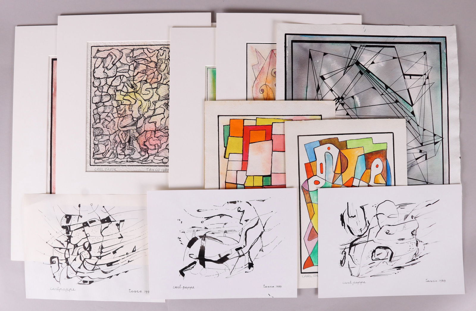 Carl Pappe (Mexican 1900-1998) Ten Works: Seven watercolors and three ink on paper works. All signed and dated. Dimensions: From 9" to 12" to 15 3/4" x 15 1/4".