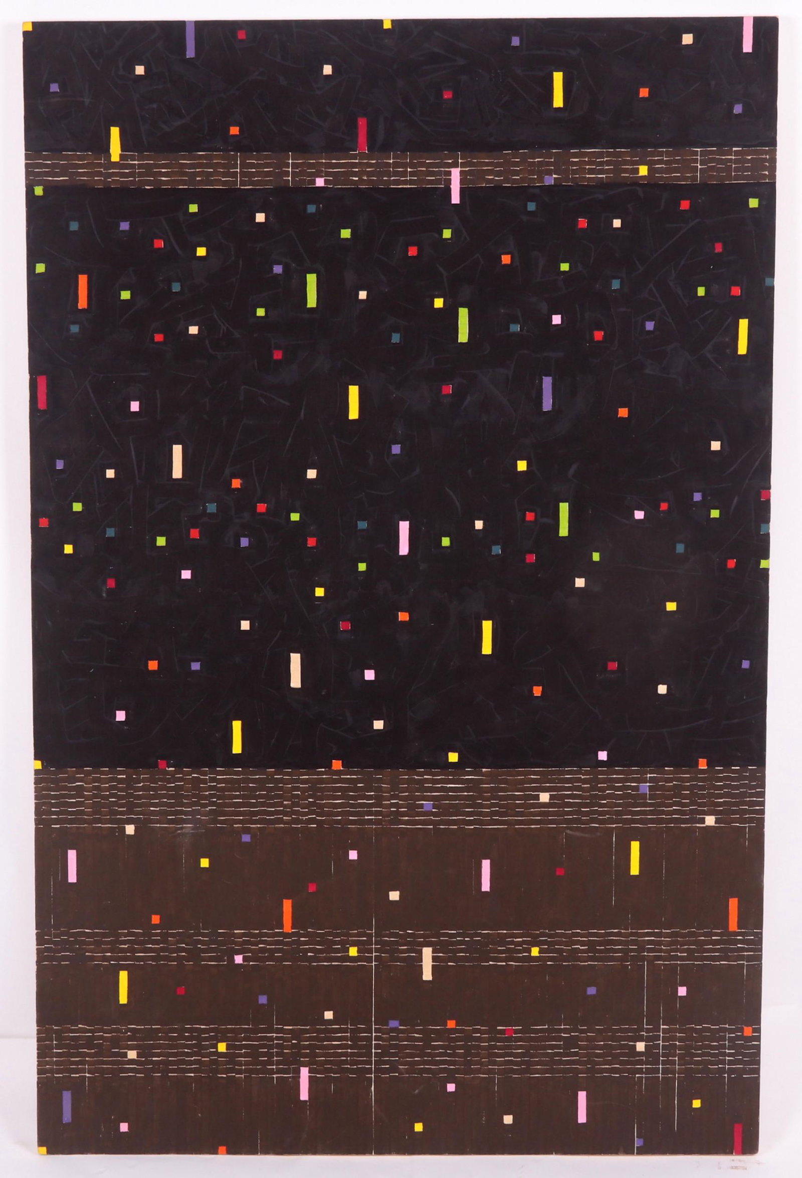 Brooke Larsen, (20th Cen.) Oil on Canvas: A large abstract work, signed and dated for 1972 verso. Dimensions: 68" x 44".