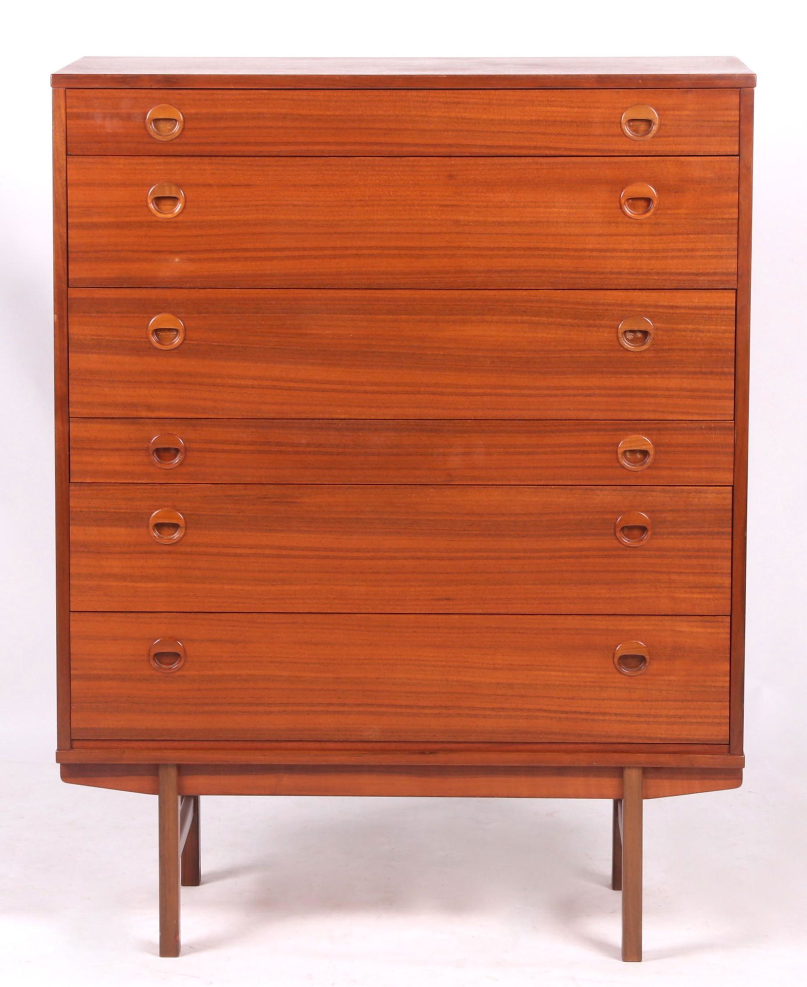 Folke Ohlsson for Dux, Teak Chest of Drawers: Unmarked, Swedish,with square legs and six drawers. Dimensions:18 1/2" x 38". Height is 49". Provenance:From a local estate.
