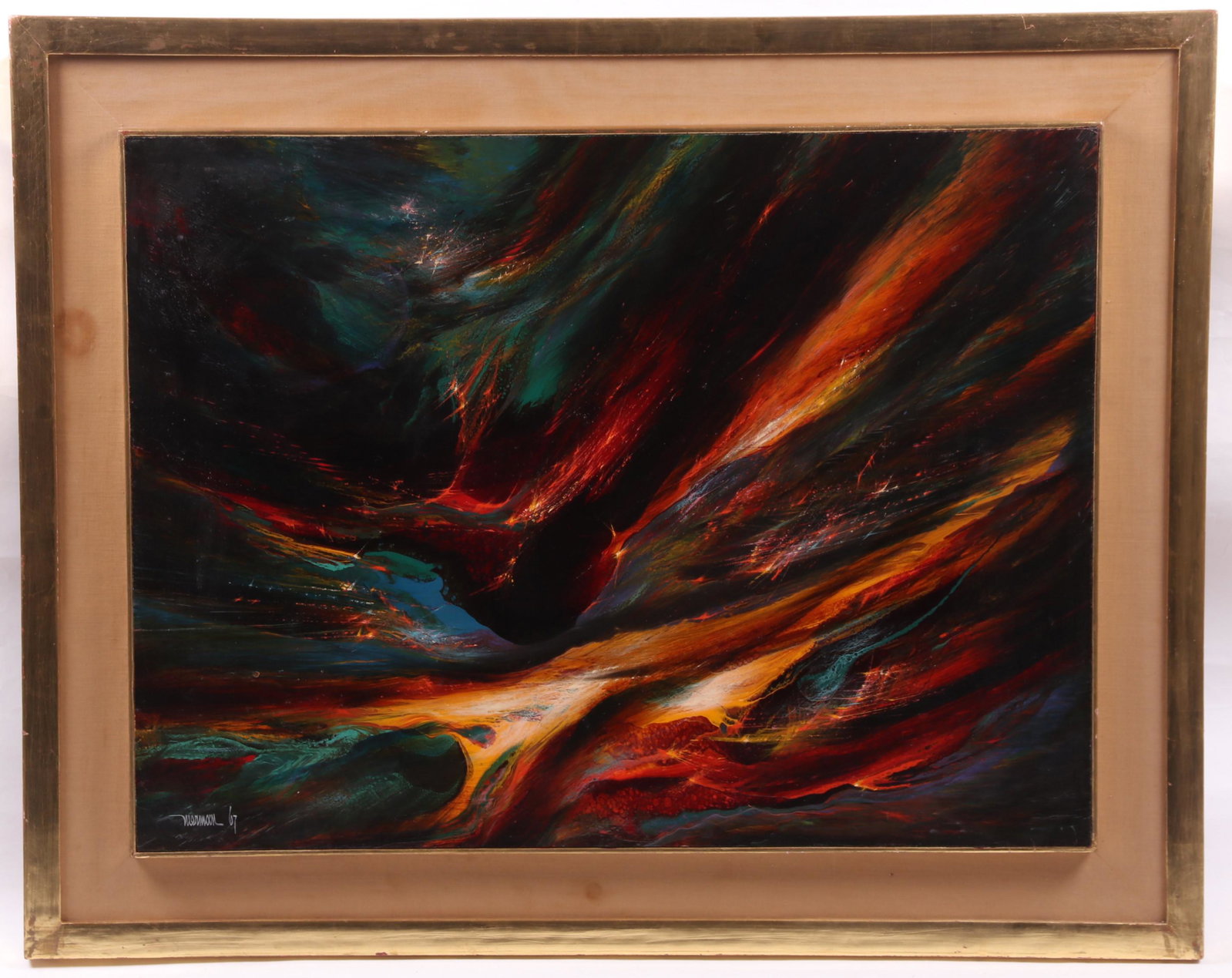 Leonardo Nierman (Born 1932) Oil on Masonite: Titled "Bird Fury" verso, signed and dated for 1967 at the lower left corner. Dimensions:23 1/2" x 31 1/2", the frame 31" x 39". Provenance:From a local collection.