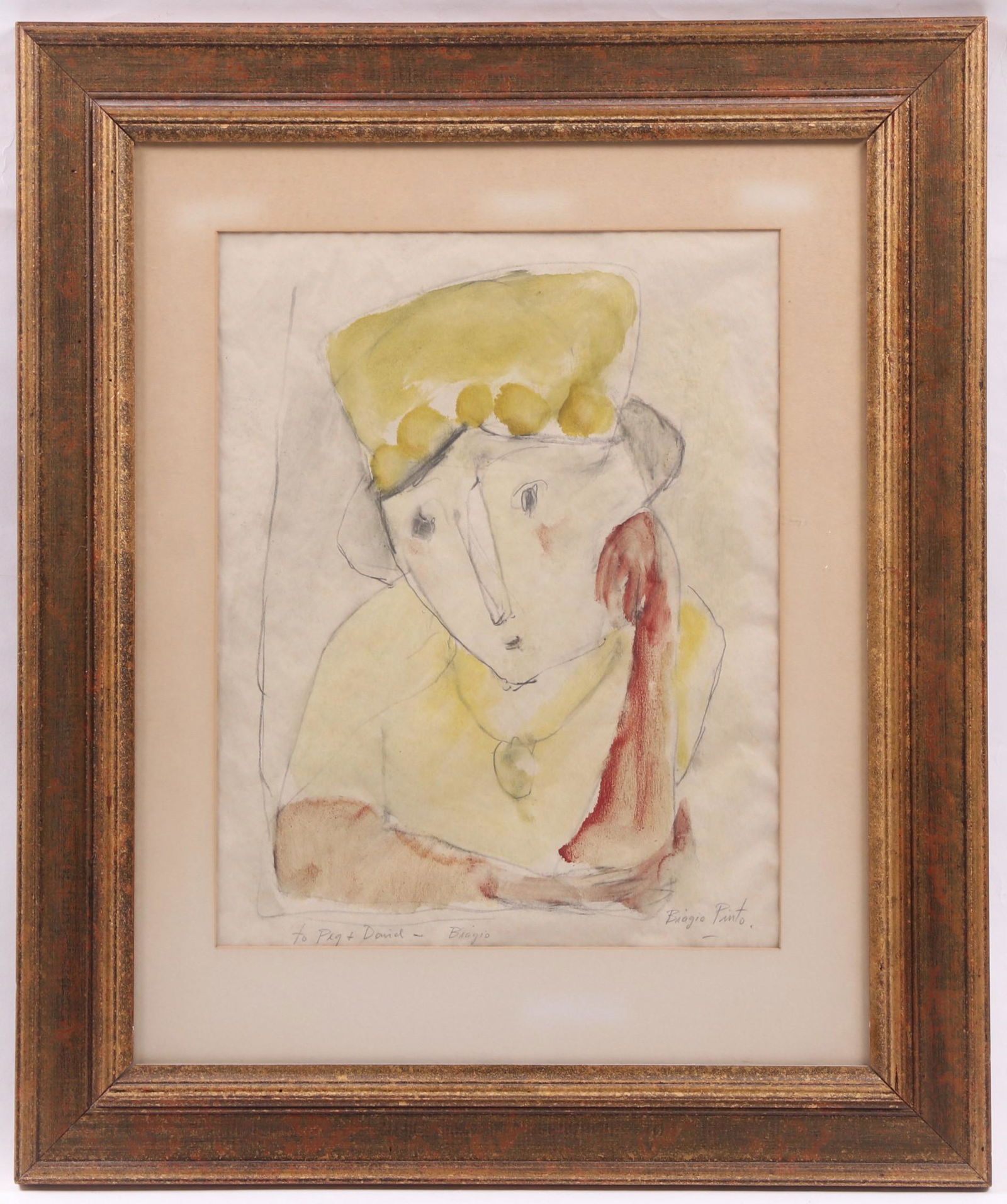 Biagio Pinto (1911 - 1989) Mixed Media: Watercolor and pencil on paper, signed and dedicated as pictured. Dimensions:Sight is 15" x 12", the frame 24 1/2" x 20 1/2". Provenance:From a Philadelphia estate.