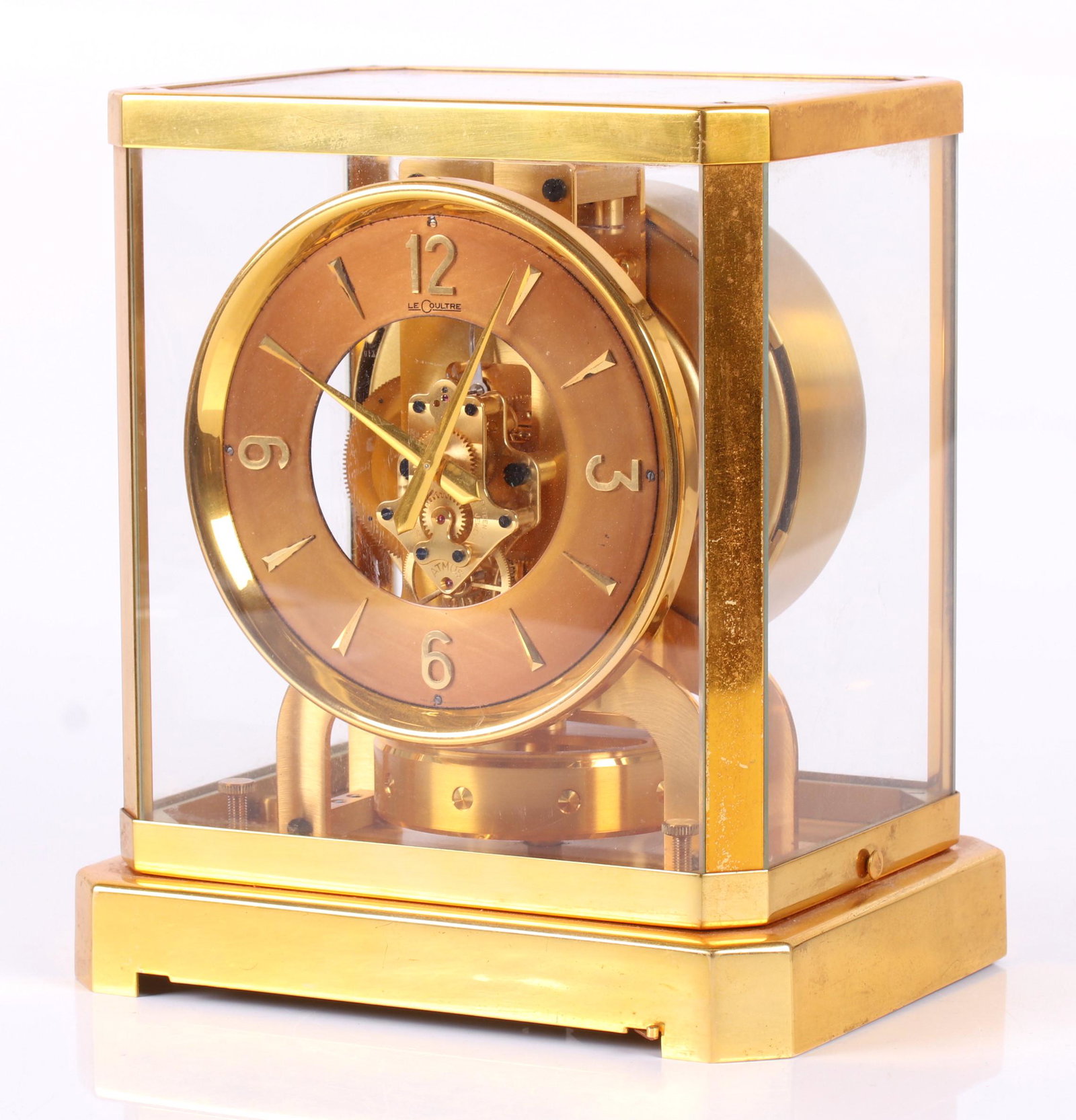 A Jaeger LeCoultre Atmos Clock: Serial number 59436, circa 1950. Dimensions:8 1/2" x 6 1/2", 9 1/4" tall. Provenance:From a Philadelphia collection.