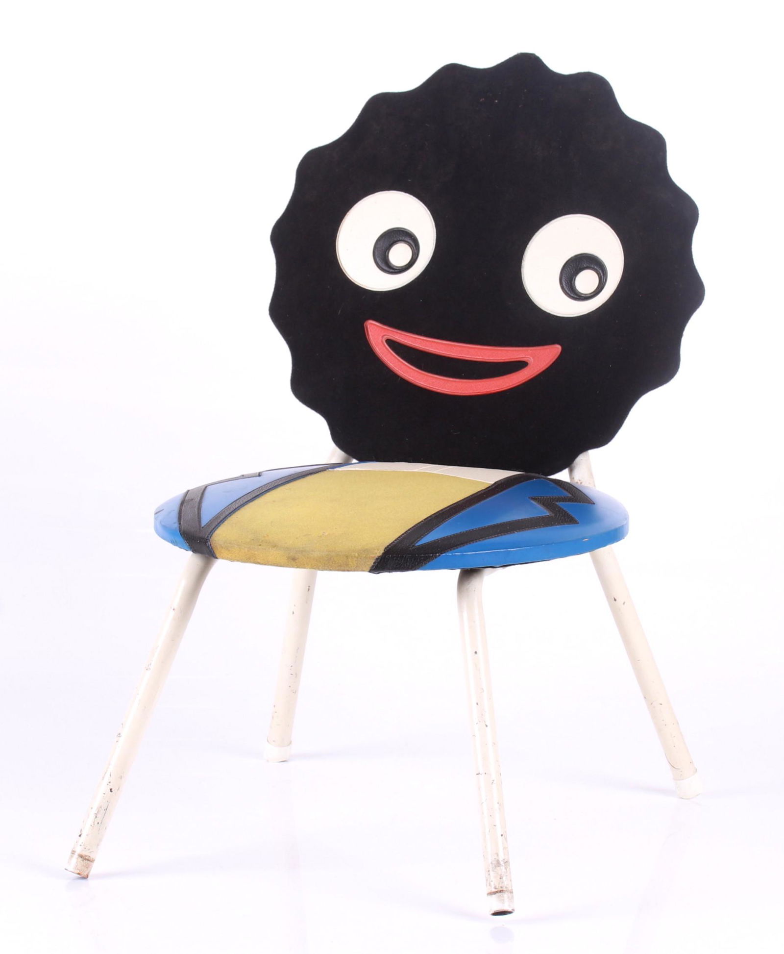 A Robertsons "Golliwog" Chair: Circa 1960, cloth and vinyl with white painted metal legs. Dimensions: 12" x 12", 20" tall. Provenance: From a local collection.
