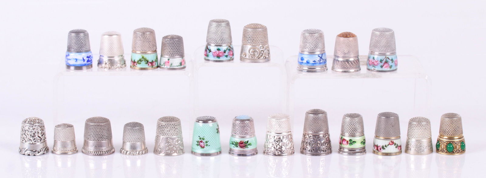 A Group of Silver Thimbles, Many Enameled (1 of 13)