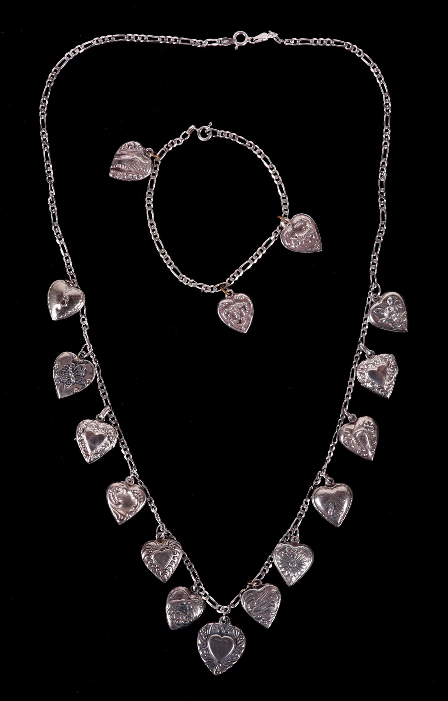 A Sterling Silver Puffy Heart Necklace and Bracelet (1 of 14)