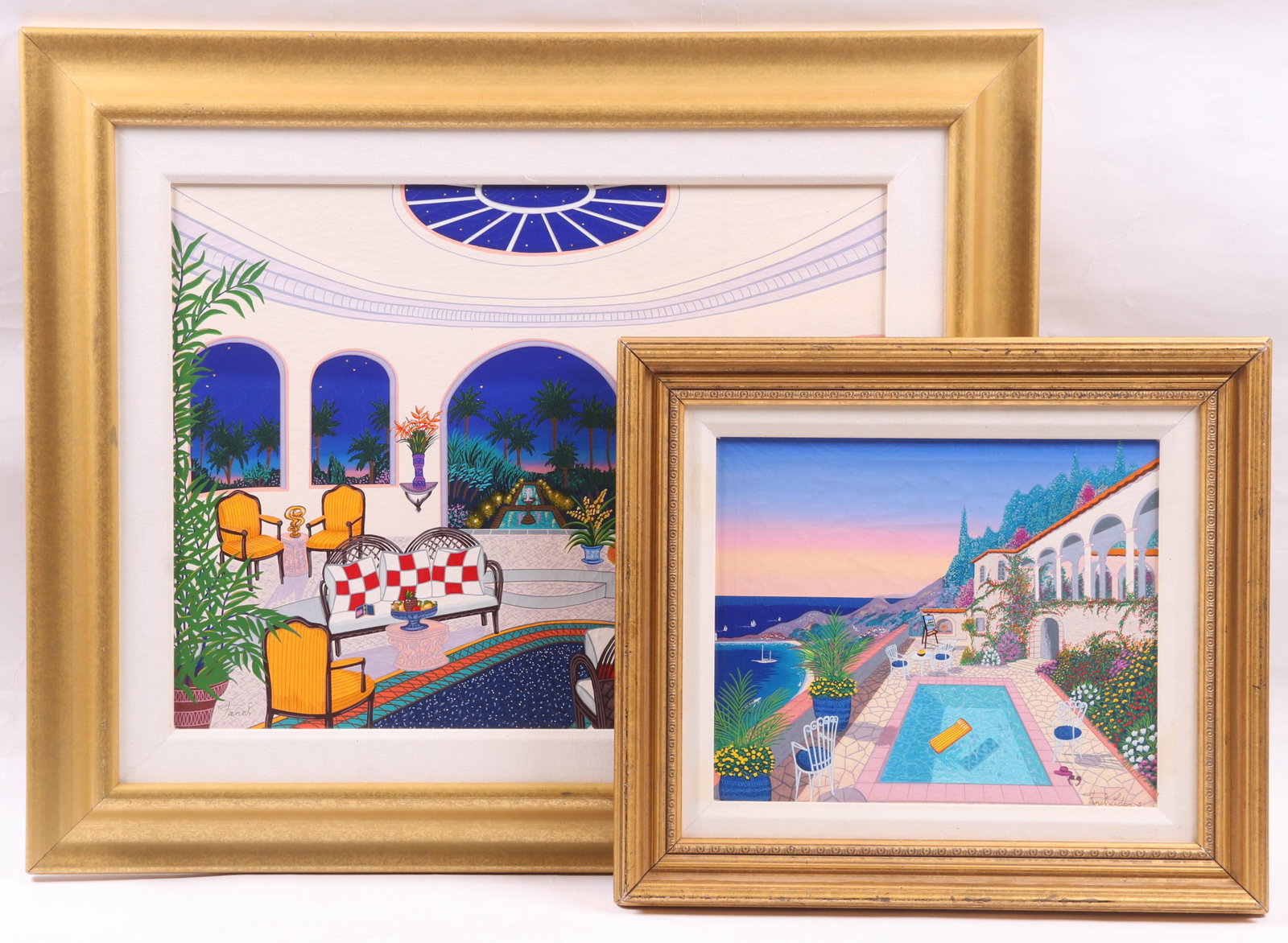 Fanch Ledan (Born 1949) Two Prints: Two embellished serigraphs, both signed as pictured, the larger numbered 46/100, the smaller 127/150. Dimensions: The frames measure 17" x 20" and 26 1/2" x 32". Provenance: From a local collection.